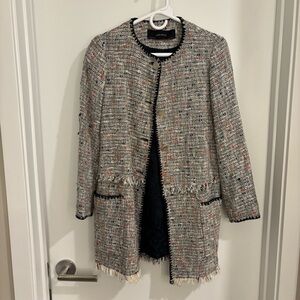 Tweed Zara long jacket with fringe details